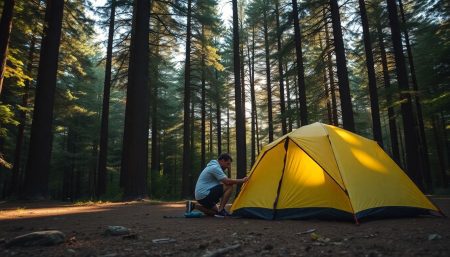 campeur plante tente